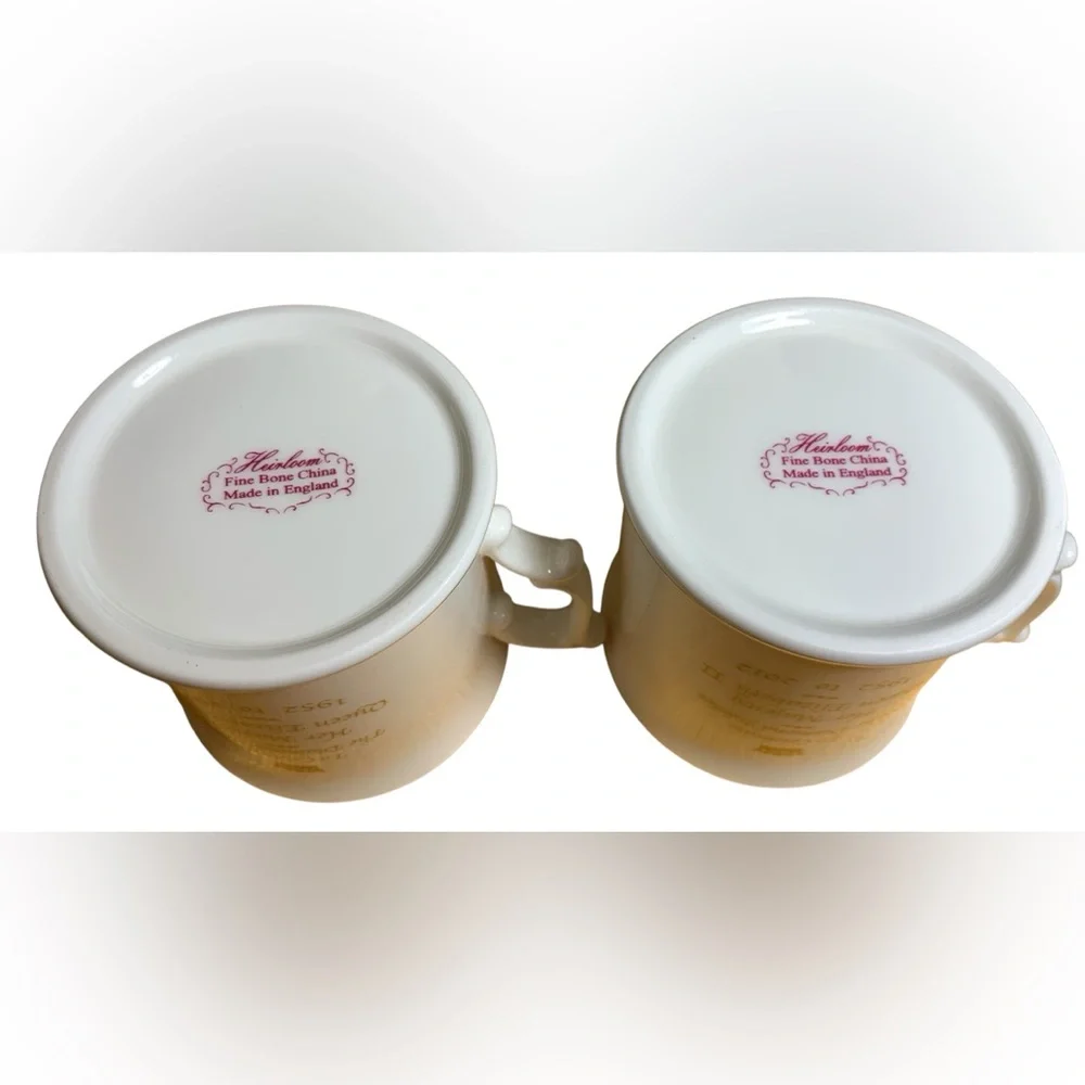 2012 Queen Elizabeth Diamond Jubilee Tea Cup Set. Gold Trim, Royal Designs, Mint
